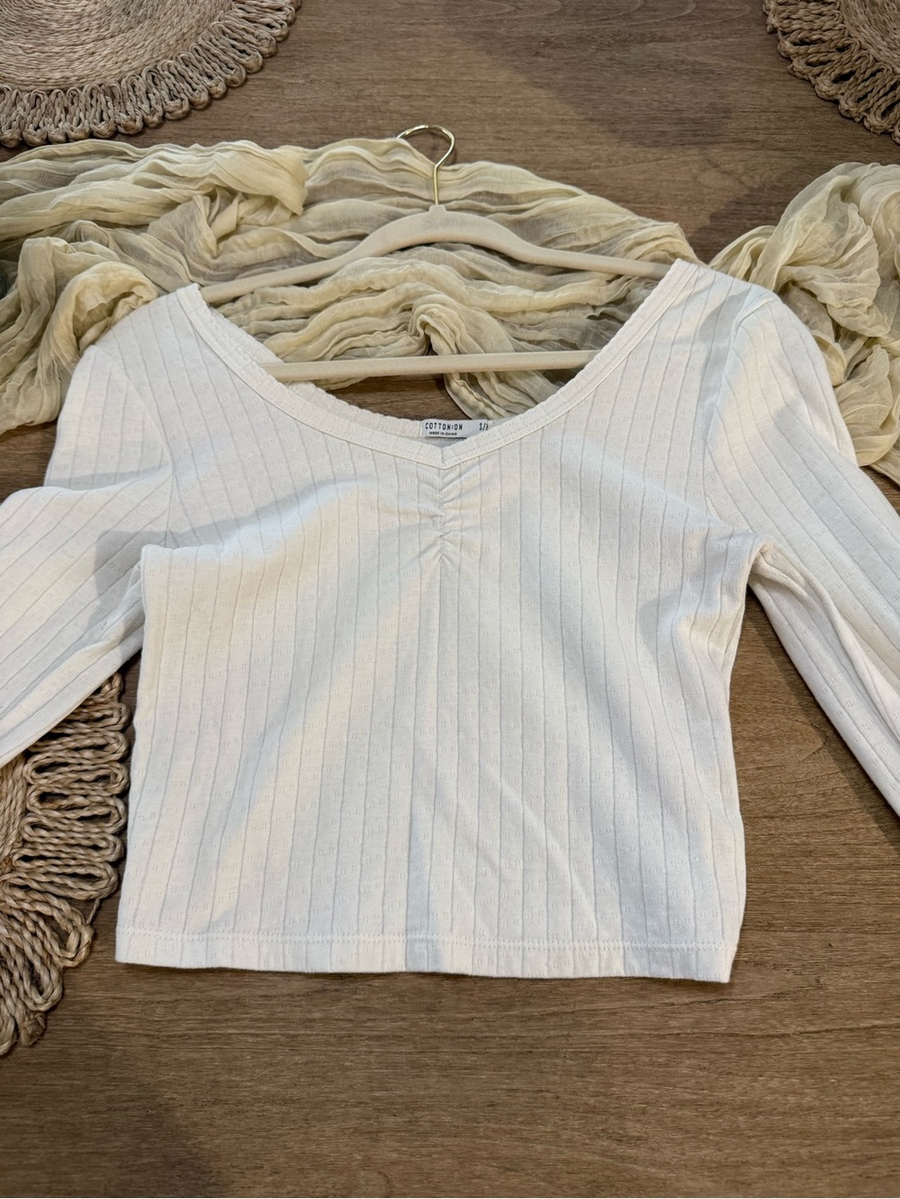 Cotton On Long Sleeve Thermal Cropped Top